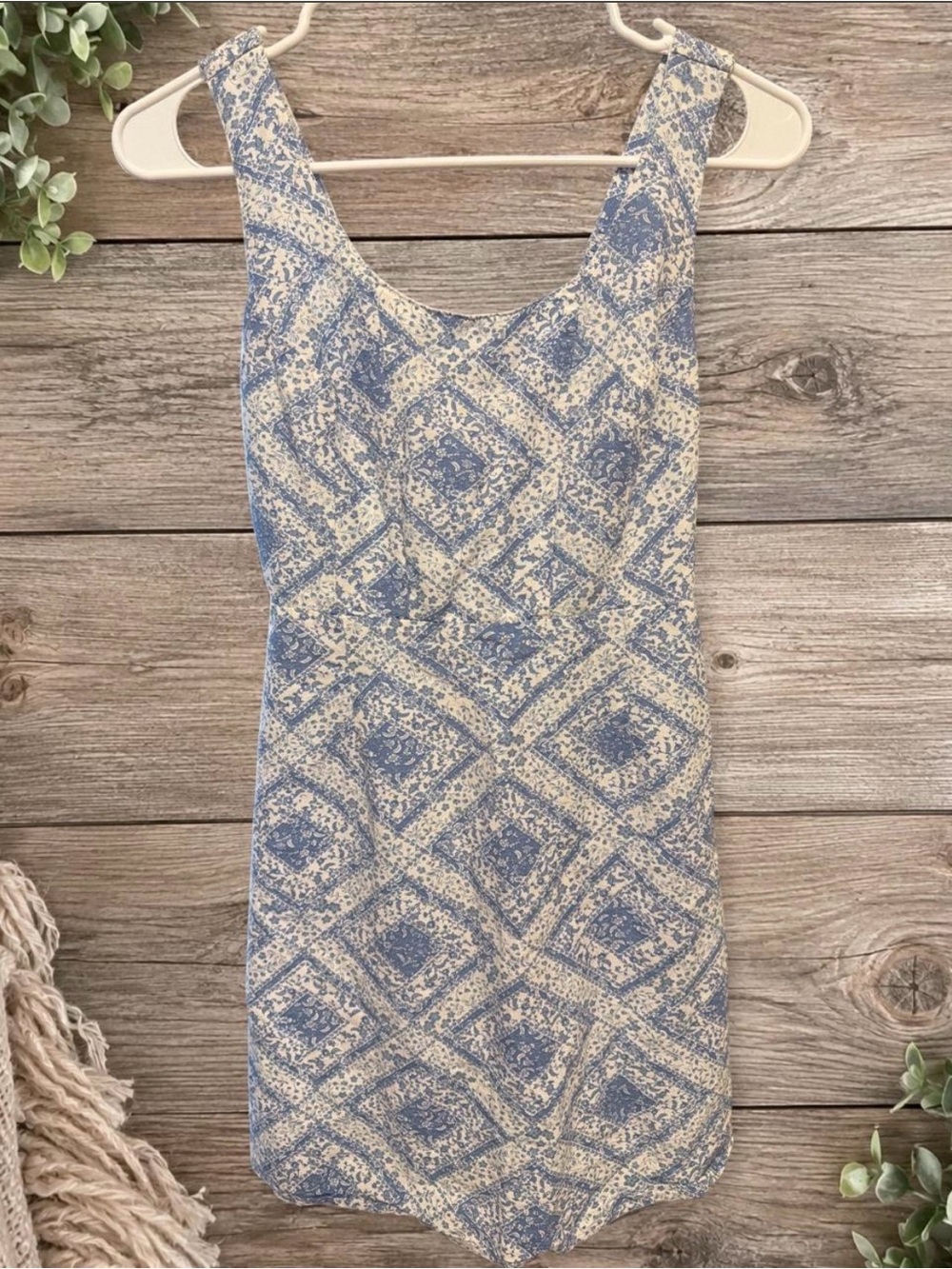 Japna Blue and Cream Geometric Mini Dress